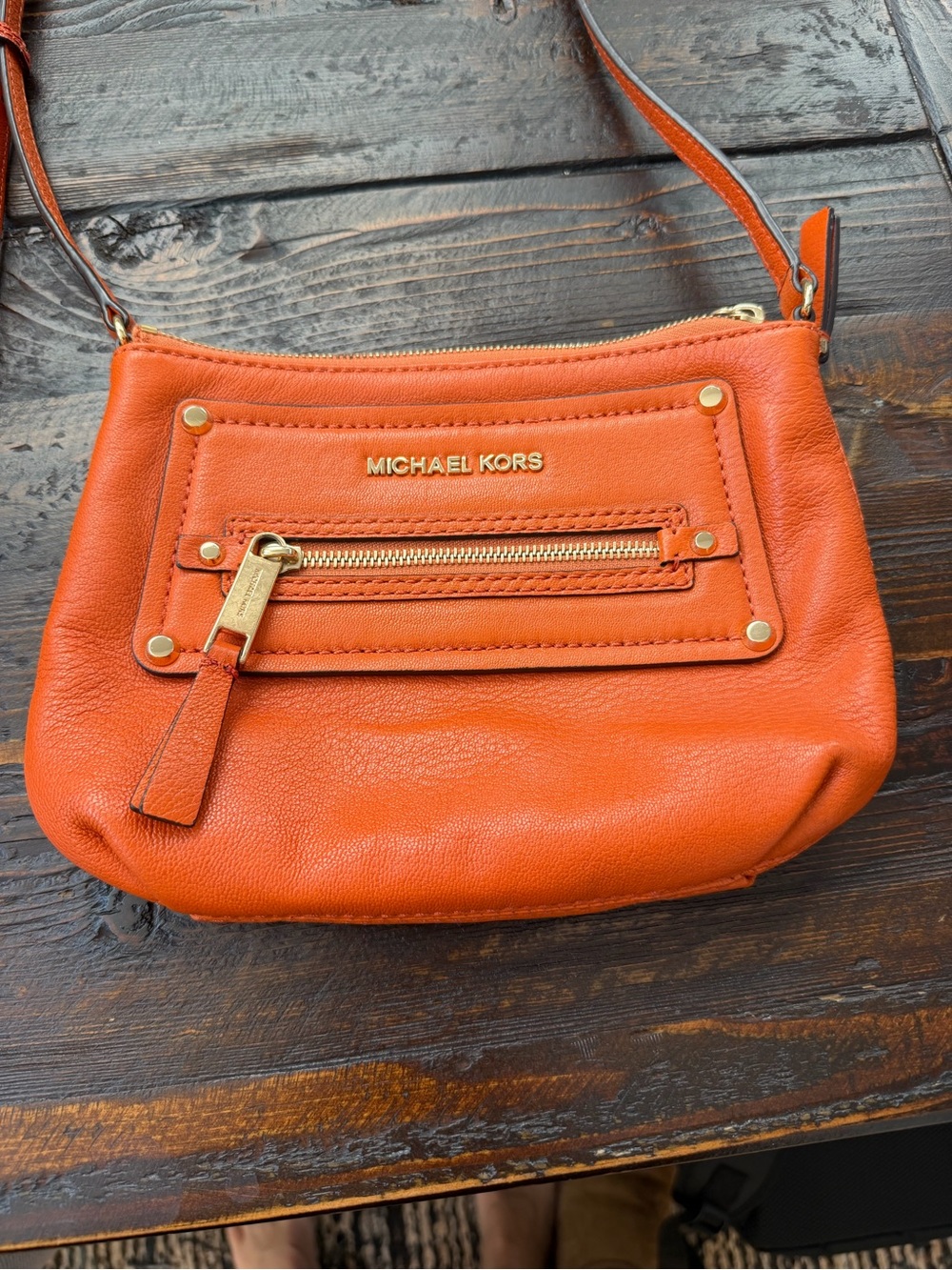 Michael Kors Orange Leather Crossbody Pouch with Front Zip